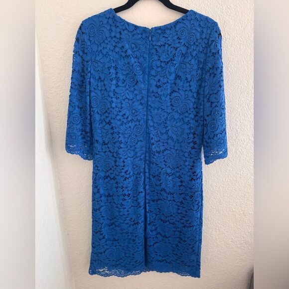 Ralph Lauren Blue Sheath Dress 3/4 Sleeve Crew Neck - Picture 7 of 11